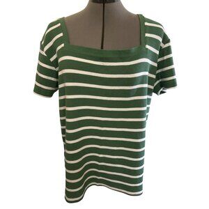Green & White Striped Field Gear Womens Cotton/Spandex Top L